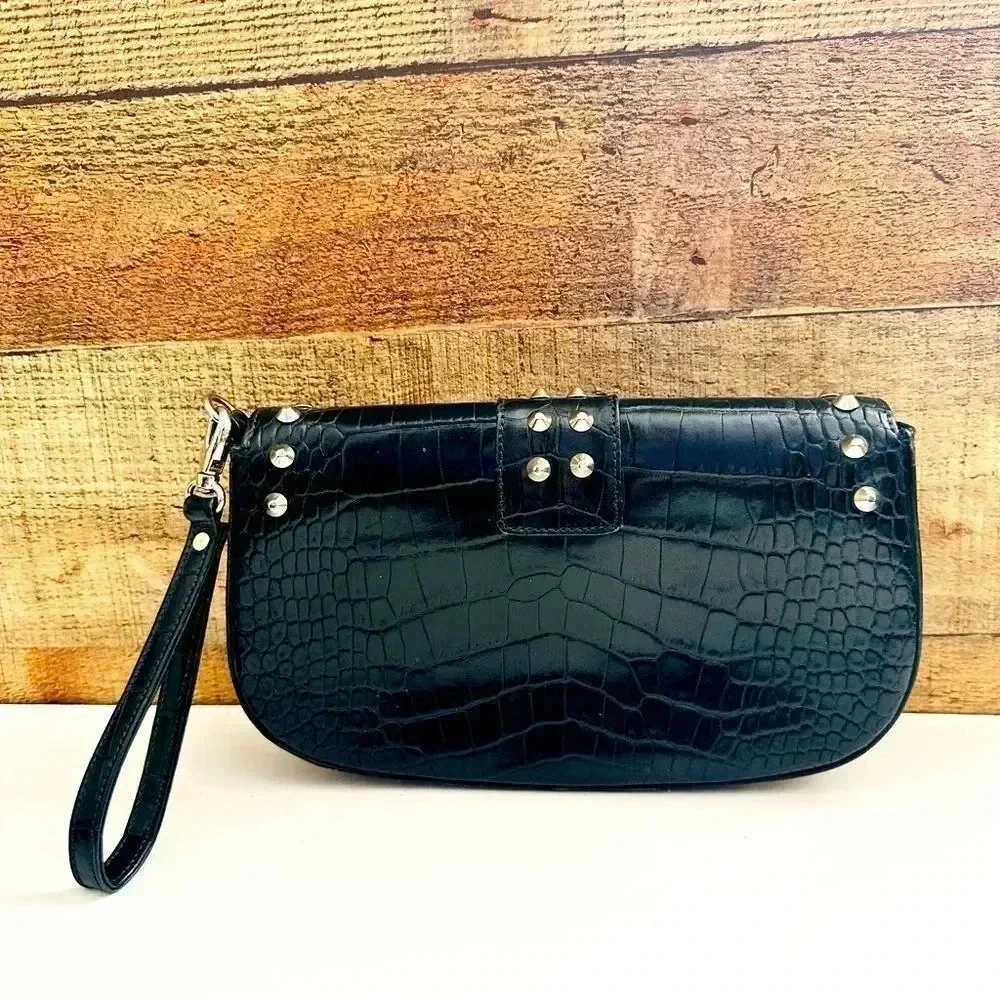 NWOT Jennifer Scott Embossed Studded Leather Clutch/Wristlet Bag